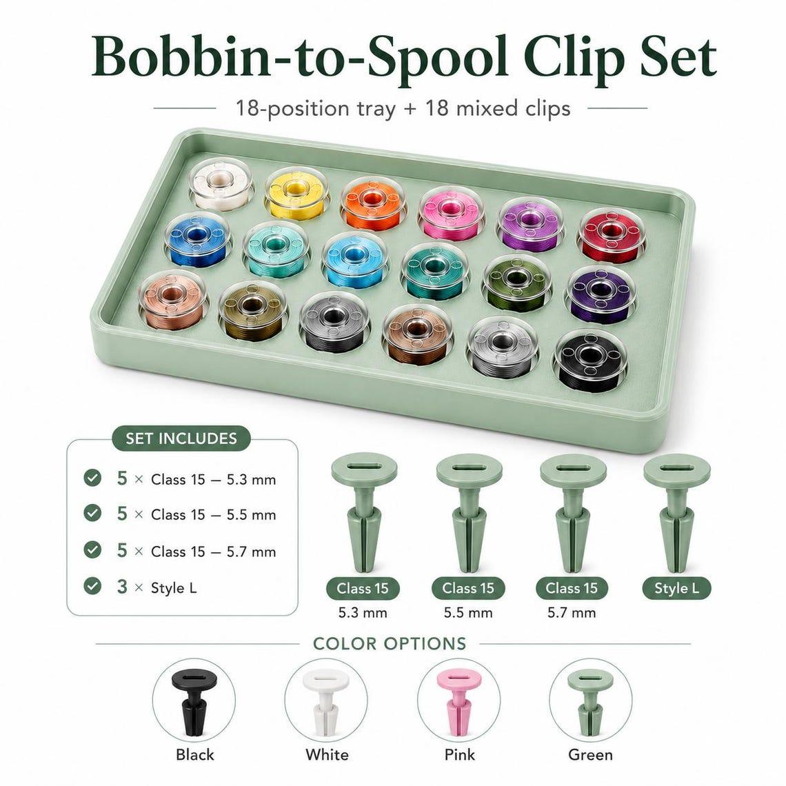 Bobbin-to-Spool Clip Set with 18-Bobbin Tray